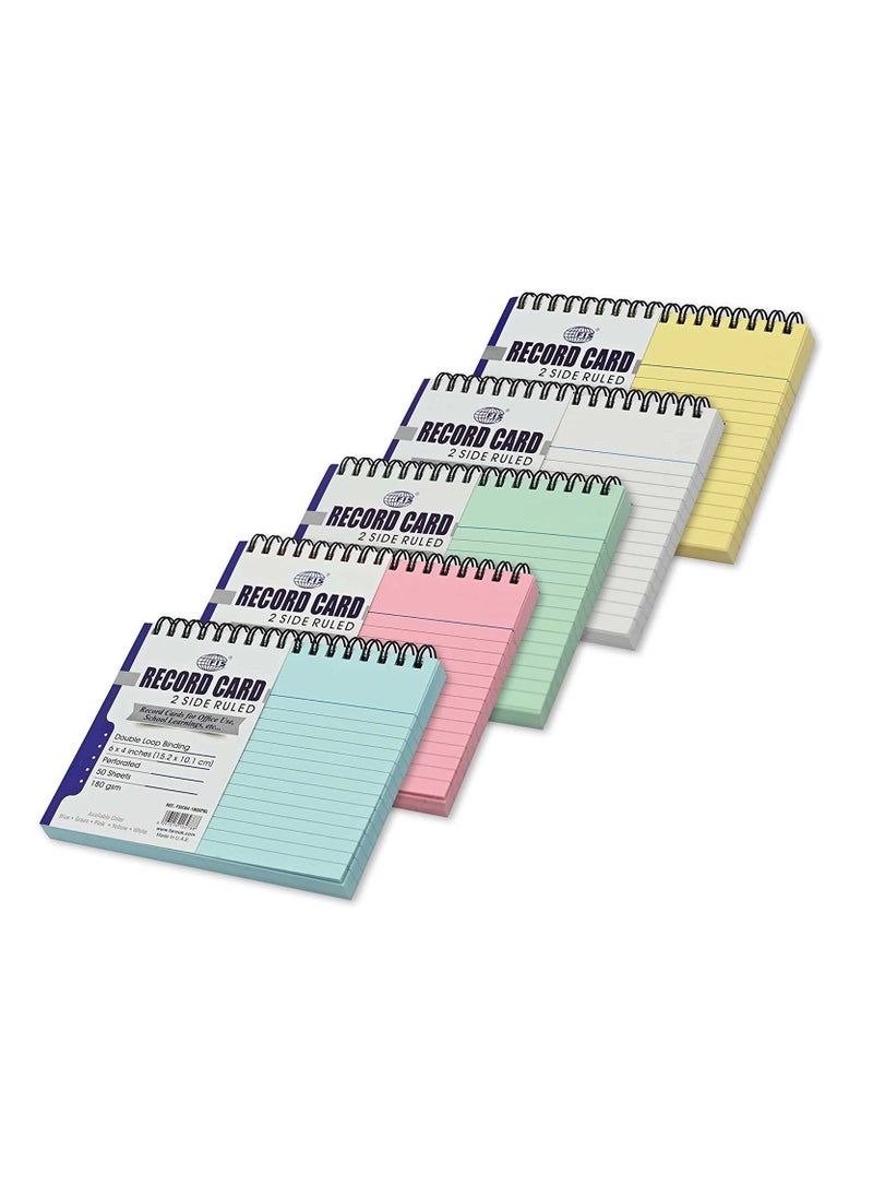 FIS - FIS Ruled Record Card 180 Gsm 6X4 Inch Double Loop Spiral Pack of 5 Colors and 50 Sheet -FSIC64-180SP5C - Image 1