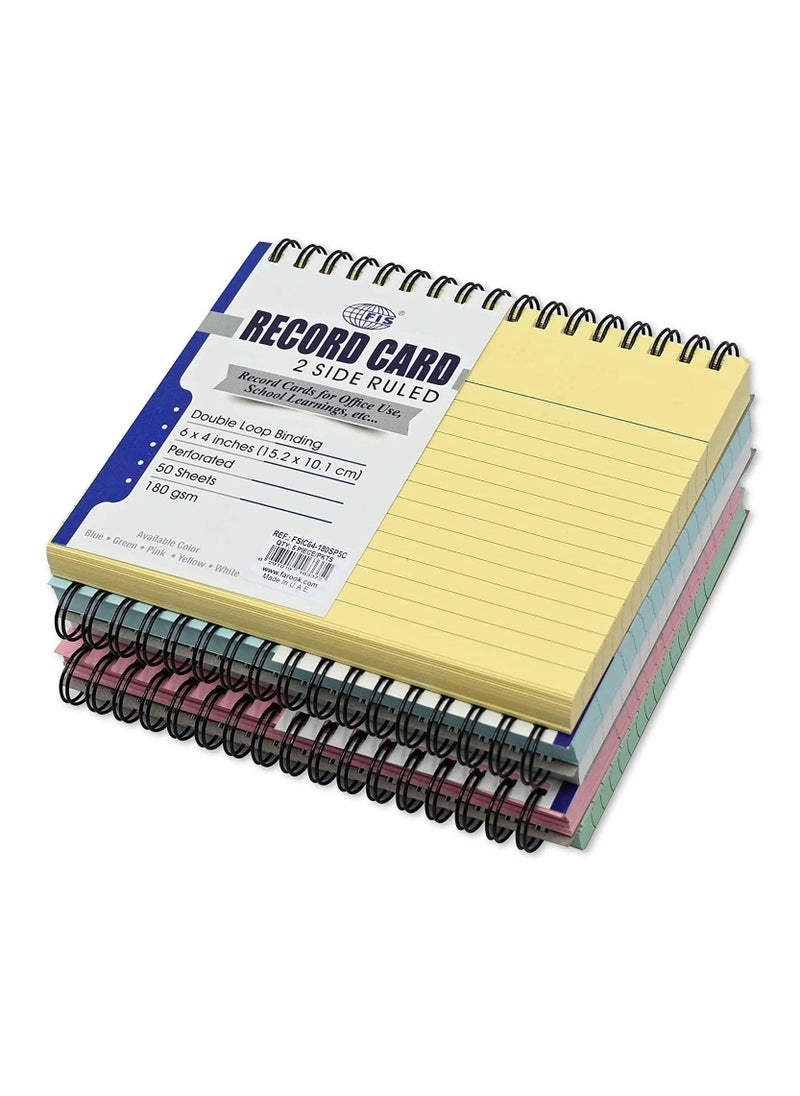 FIS - FIS Ruled Record Card 180 Gsm 6X4 Inch Double Loop Spiral Pack of 5 Colors and 50 Sheet -FSIC64-180SP5C - Image 1