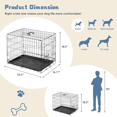 DUMOS Dog Crate, 24 Inch Small Single Door Dog Cage with Plastic Leak-Proof Pan Tray, Folding Metal Wire Pet Kennel for Indoor, Outdoor, Travel - Image 5