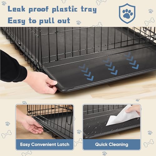 DUMOS Dog Crate, 24 Inch Small Single Door Dog Cage with Plastic Leak-Proof Pan Tray, Folding Metal Wire Pet Kennel for Indoor, Outdoor, Travel - Image 4