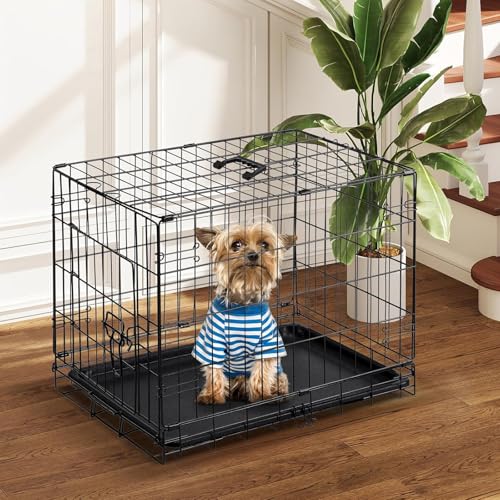 DUMOS Dog Crate, 24 Inch Small Single Door Dog Cage with Plastic Leak-Proof Pan Tray, Folding Metal Wire Pet Kennel for Indoor, Outdoor, Travel - Image 2