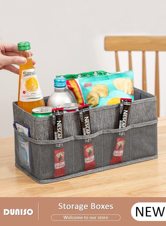 DUNISO 3pcs Dressing Table Storage Box with Side Pockets, Home Storage Bins for Foldable Fabric, Suitable for Family Bedroom Wardrobe Office Storage Box - Image 1