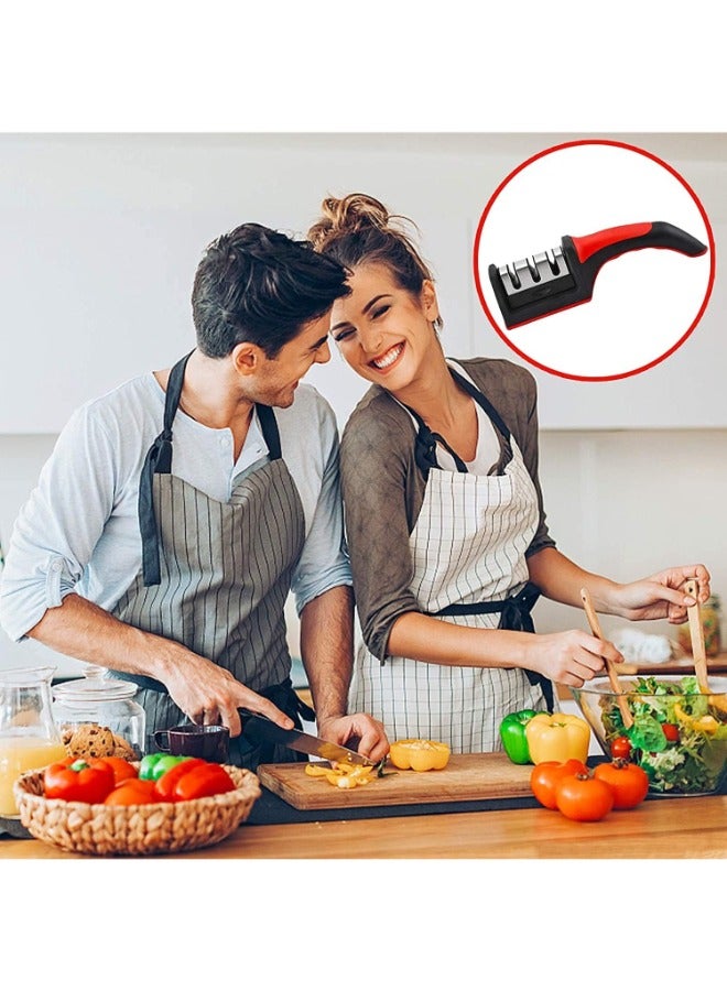 ZAMZIN Professional Knife Sharpener – 3-Stage Manual Kitchen Knife Sharpening & Polishing Tool, Ergonomic Handle, Anti-Slip Base, Easy-to-Use Sharpener for Straight Knives, Chef & Household Use, Black - Image 2