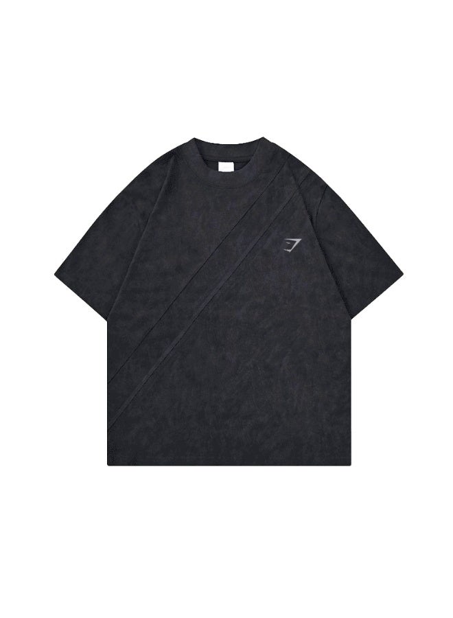 Gymshark Unisex 300GSM Heavyweight 100% Cotton T-Shirt, Diagonal Stitch Vintage Washed Gymshark Graphic Short Sleeve Streetwear Tee for Men Women - Image 4