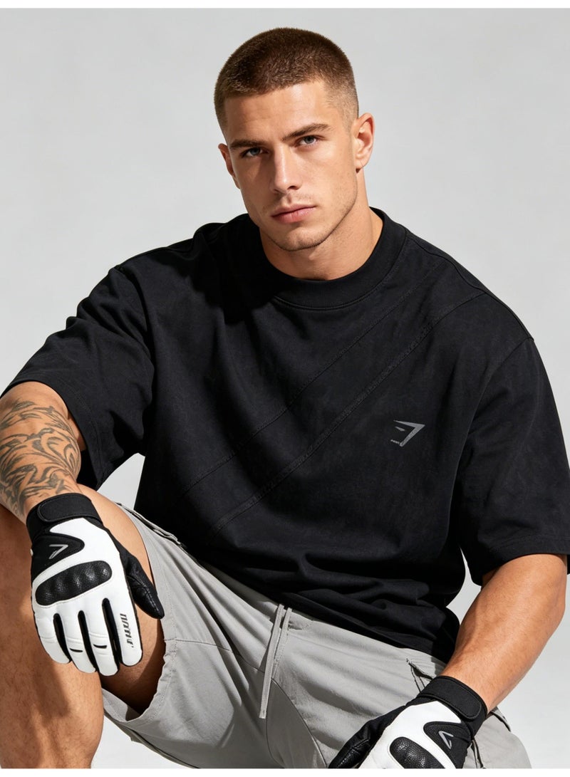 Gymshark Unisex 300GSM Heavyweight 100% Cotton T-Shirt, Diagonal Stitch Vintage Washed Gymshark Graphic Short Sleeve Streetwear Tee for Men Women - Image 2