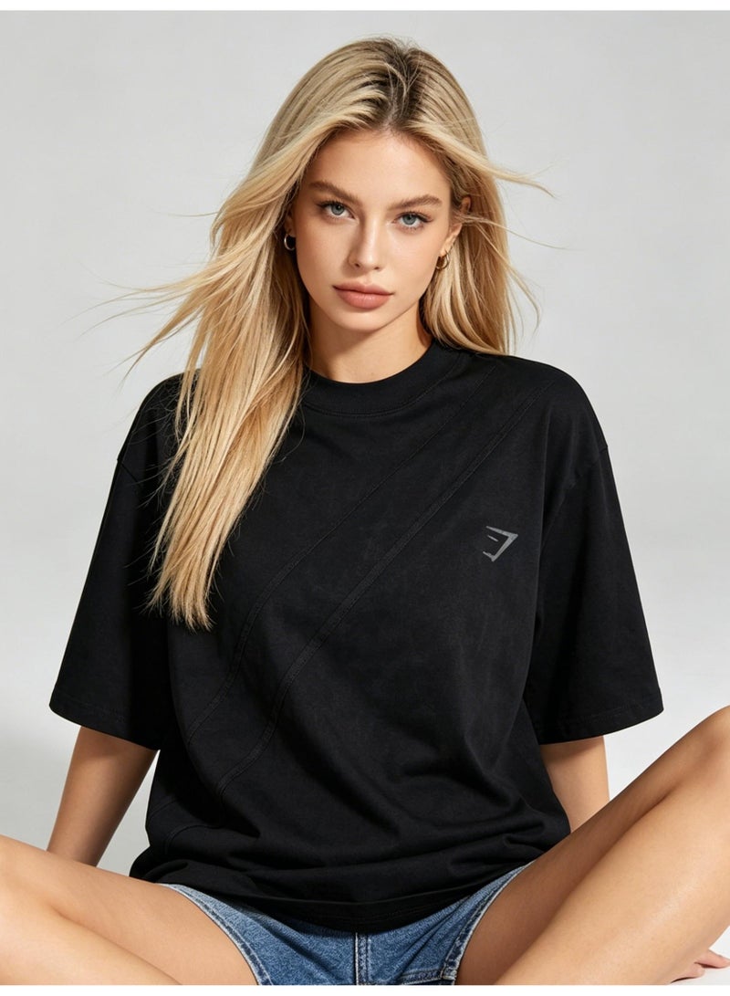 Gymshark Unisex 300GSM Heavyweight 100% Cotton T-Shirt, Diagonal Stitch Vintage Washed Gymshark Graphic Short Sleeve Streetwear Tee for Men Women - Image 3