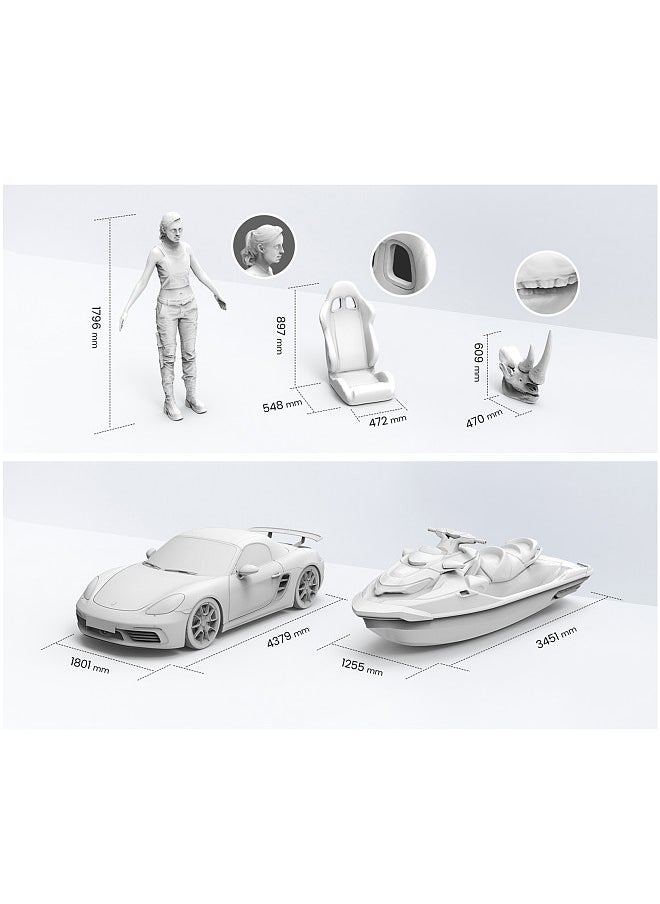 3D Scanner Handheld 3D Models Scanning for 3D Printing 0.1 mm Precision Built-in RGB Color Camera Supports Body Face Large Objects Scan USB-C/WiFi-6 Connection