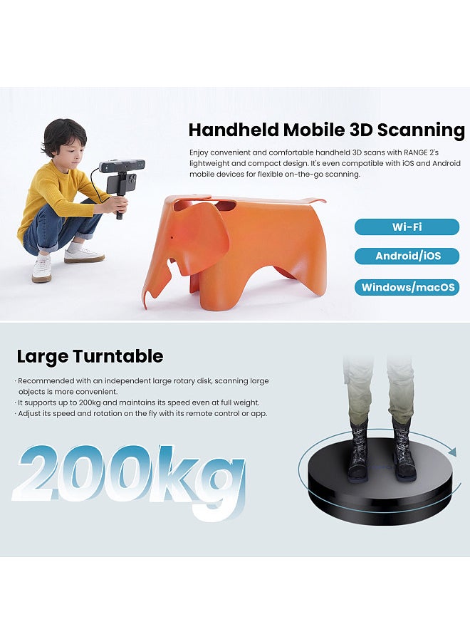 3D Scanner Handheld 3D Models Scanning for 3D Printing 0.1 mm Precision Built-in RGB Color Camera Supports Body Face Large Objects Scan USB-C/WiFi-6 Connection