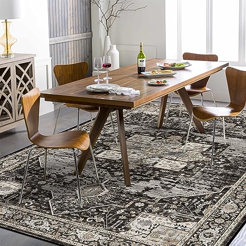 RUUGME Washable 5x7 Area Rugs - Large Rugs for Living Room Stain Resistant Carpet Vintage Rugs for Bedroom with Non Slip Backing Home Decor Floor Decoration Mat (5x7 Black) - Image 3