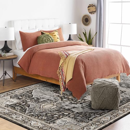 RUUGME Washable 5x7 Area Rugs - Large Rugs for Living Room Stain Resistant Carpet Vintage Rugs for Bedroom with Non Slip Backing Home Decor Floor Decoration Mat (5x7 Black) - Image 4