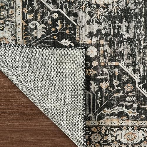 RUUGME Washable 5x7 Area Rugs - Large Rugs for Living Room Stain Resistant Carpet Vintage Rugs for Bedroom with Non Slip Backing Home Decor Floor Decoration Mat (5x7 Black) - Image 5