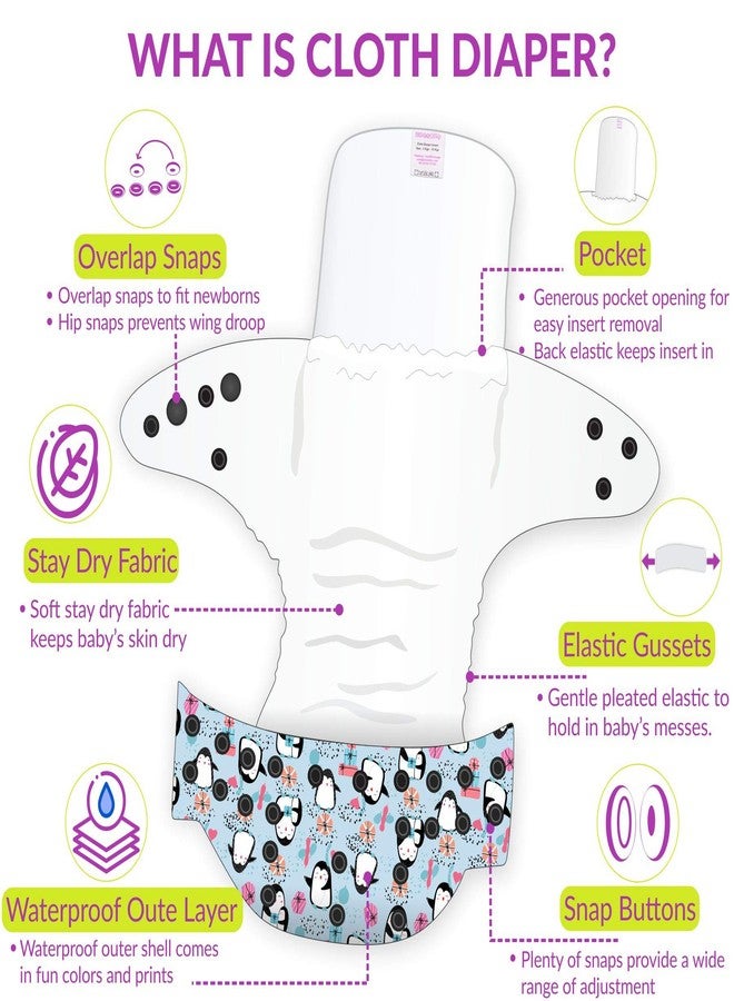 Bembika Baby Pocket Cloth Diapers Without Inserts, Reusable Cloth Diapers Washable Fitted Diapers One Size Adjustable Reusable for Baby Girls and Boys (2 Combo) (No Inserts Included)2V - Image 5