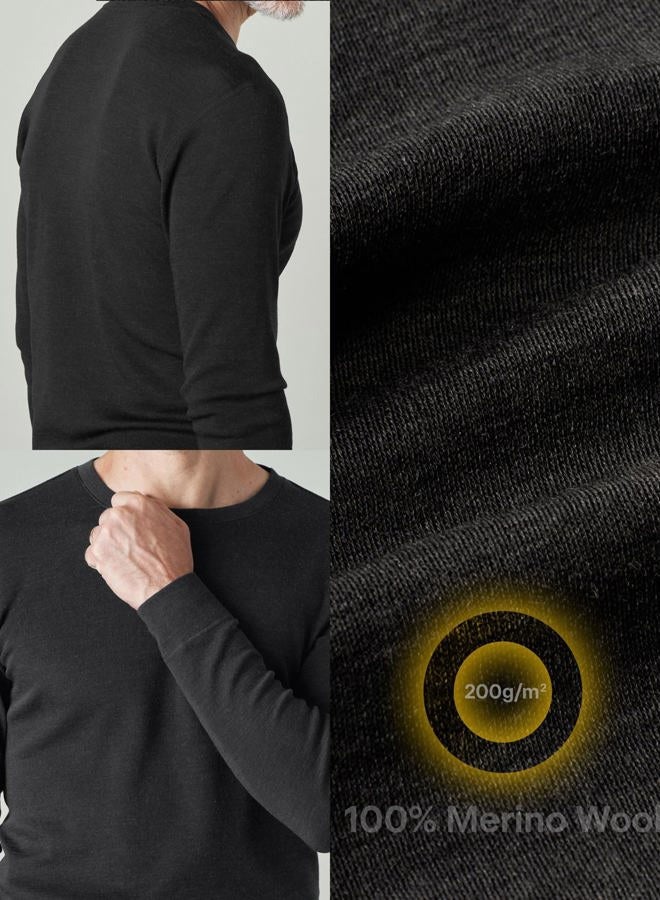 LAPASA 100% Merino Wool Men's Base Layer Top Long Sleeve Shirt Thermal Underwear Winter Sports Outdoor M29/M67 (1 Top), Dark Grey (Lightweight), S - Image 4