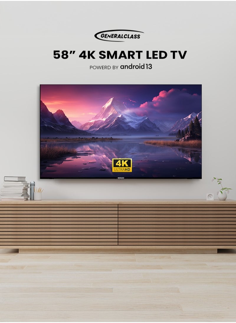GENERAL CLASS SMART TV 58 Inches Frameless Screen, Android 13, 8GB + 1.5GB RAM, LED Ultra HD 4K, 2 USB Ports, 3 HDMI Ports, 2 Speakers with 8 Watts Each, Model 58US8000  - Image 1