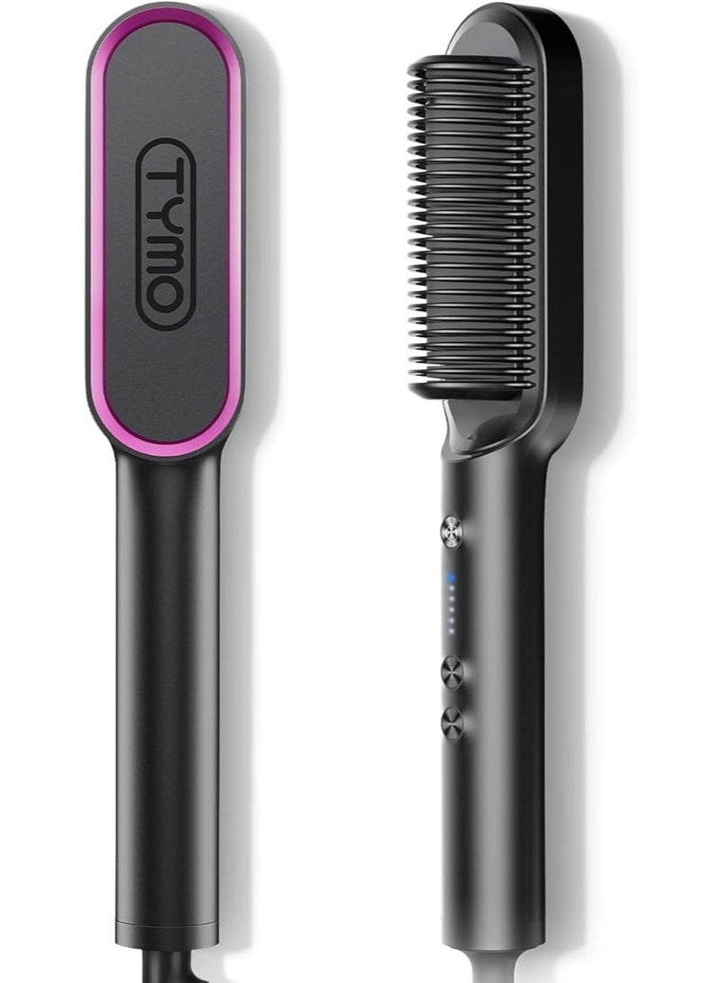 TYMO Ring Hair Straightening Brush – Anti-Scald Ceramic Comb with Fast Heat-Up – Black - Image 1