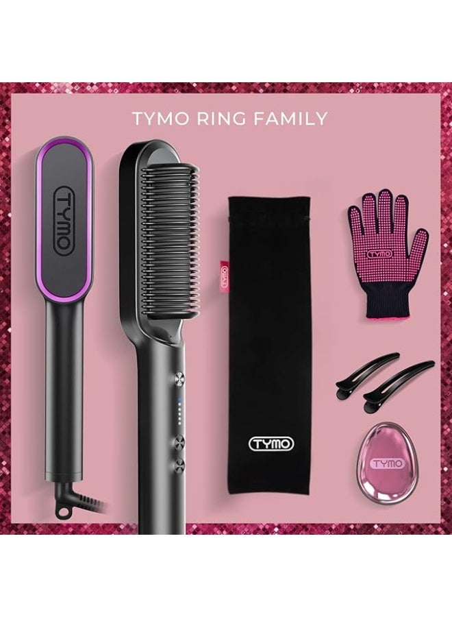 TYMO Ring Hair Straightening Brush – Anti-Scald Ceramic Comb with Fast Heat-Up – Black - Image 4