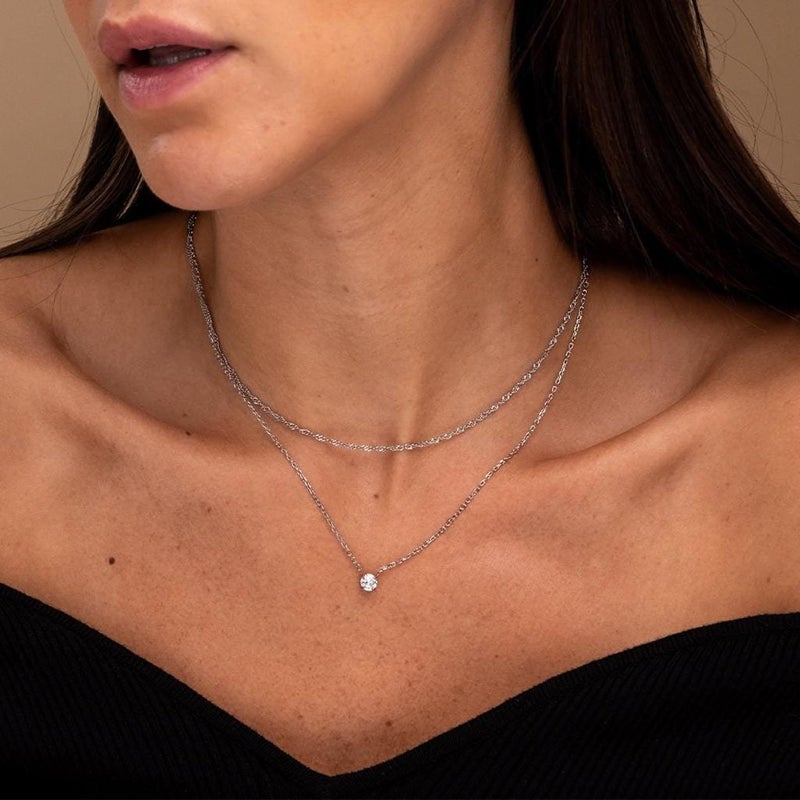 Treasure Bender Dainty Silver Necklace for Women Non Tarnish Layered Silver Necklaces CZ Cubic Zirconia Charm Diamond Pendant Necklace Silver Chain Choker Necklace Stack Set Jewelry Gift - Image 2