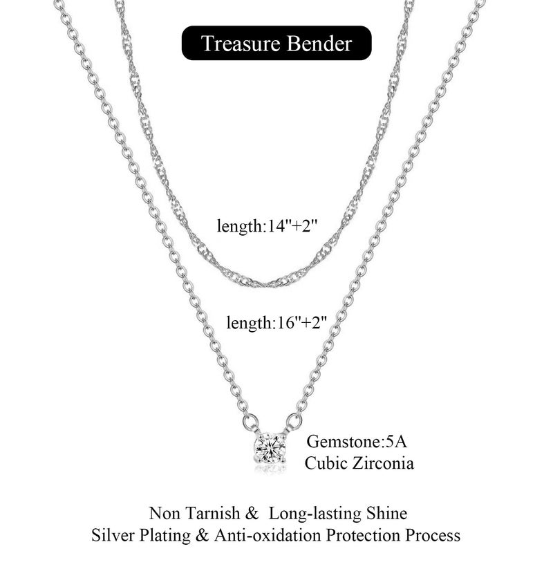 Treasure Bender Dainty Silver Necklace for Women Non Tarnish Layered Silver Necklaces CZ Cubic Zirconia Charm Diamond Pendant Necklace Silver Chain Choker Necklace Stack Set Jewelry Gift - Image 3