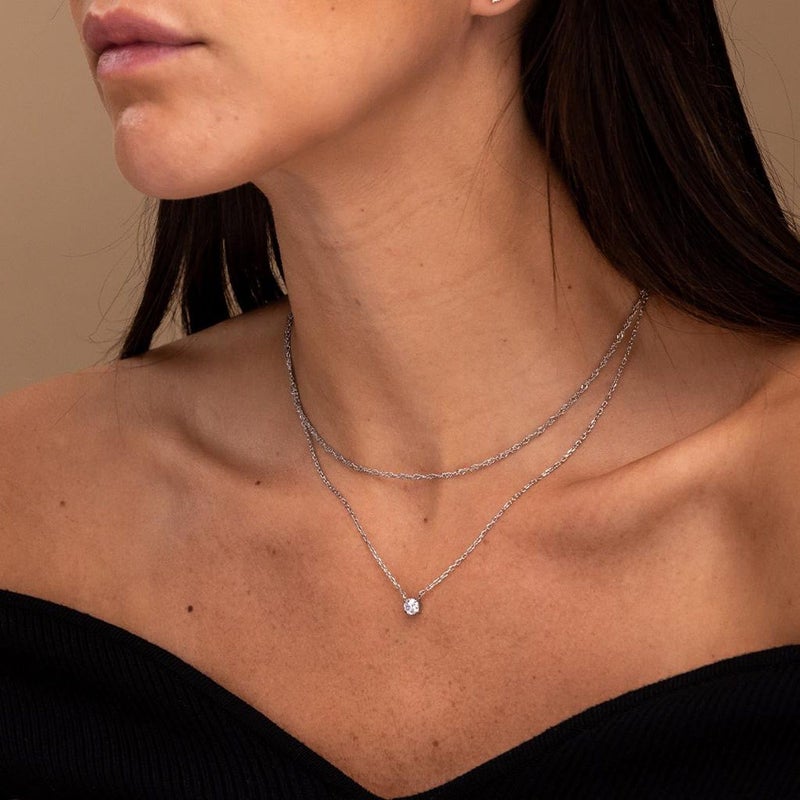 Treasure Bender Dainty Silver Necklace for Women Non Tarnish Layered Silver Necklaces CZ Cubic Zirconia Charm Diamond Pendant Necklace Silver Chain Choker Necklace Stack Set Jewelry Gift - Image 5
