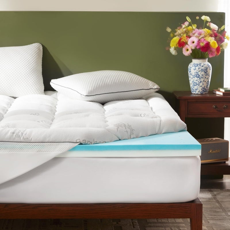 BEDLORE 4 Inch Memory Foam Mattress Topper Full,2-in-1 Dual Layer Design (2" Gel Memory Foam + 2" Plush Pillow Top Cover) Mattress Topper Medium-Firm,Pressure Relief & Back Pain Support(White) - Image 1