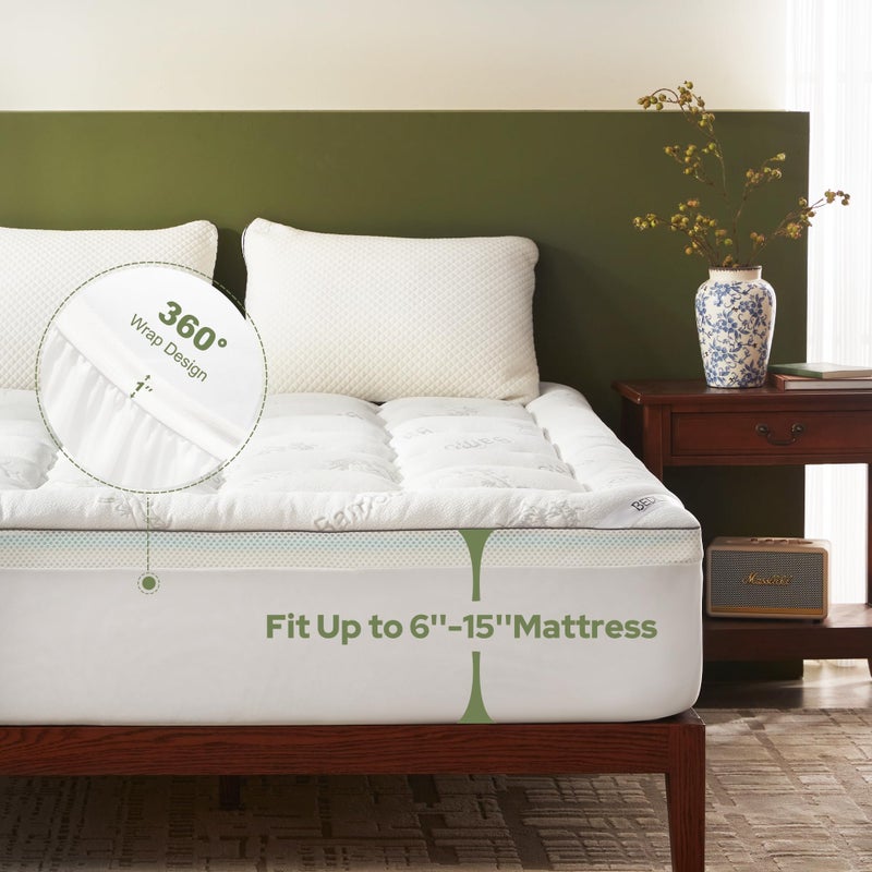BEDLORE 4 Inch Memory Foam Mattress Topper Full,2-in-1 Dual Layer Design (2" Gel Memory Foam + 2" Plush Pillow Top Cover) Mattress Topper Medium-Firm,Pressure Relief & Back Pain Support(White) - Image 5