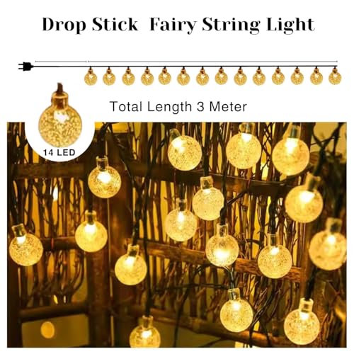 One94Store Crystal Ball String Lights – 14 LED 3M Warm White Plug-in Waterproof Fairy Lights for Bedroom, Garden, Diwali, Christmas, Wedding & Party Decoration - Image 3