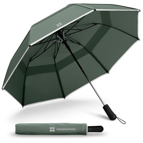 Weatherman Premium Collapsible Small Travel Umbrella Compact - Windproof, Resists Up to 55 MPH Winds - Foldable Travel Umbrellas for Rain & Wind - Easy Auto Open w/Strong Fiberglass Frame (Sage) - Image 1