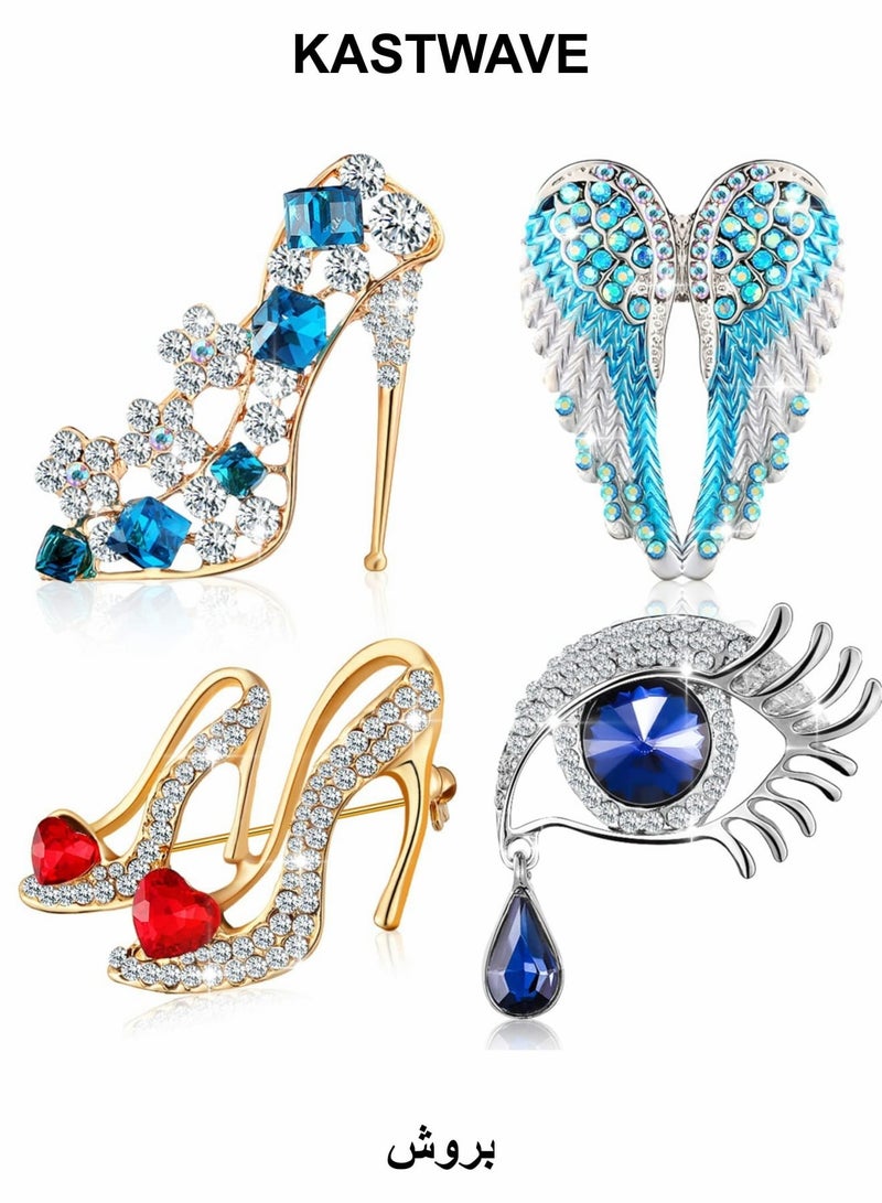 KASTWAVE Rhinestone Brooches, 4 Pcs Crystal Brooch Pins - Image 1