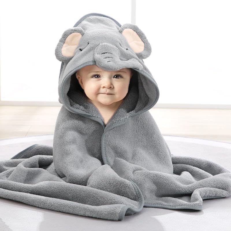 TERI BERI Baby Hooded Towel, Soft and Hypoallergenic Baby Bath Towels with Hood for Toddler Infant Newborn, Large and Absorbent Toddler Towels for Baby Boy Girl (31 x 31 inch) (Grey Elephant) - Image 1