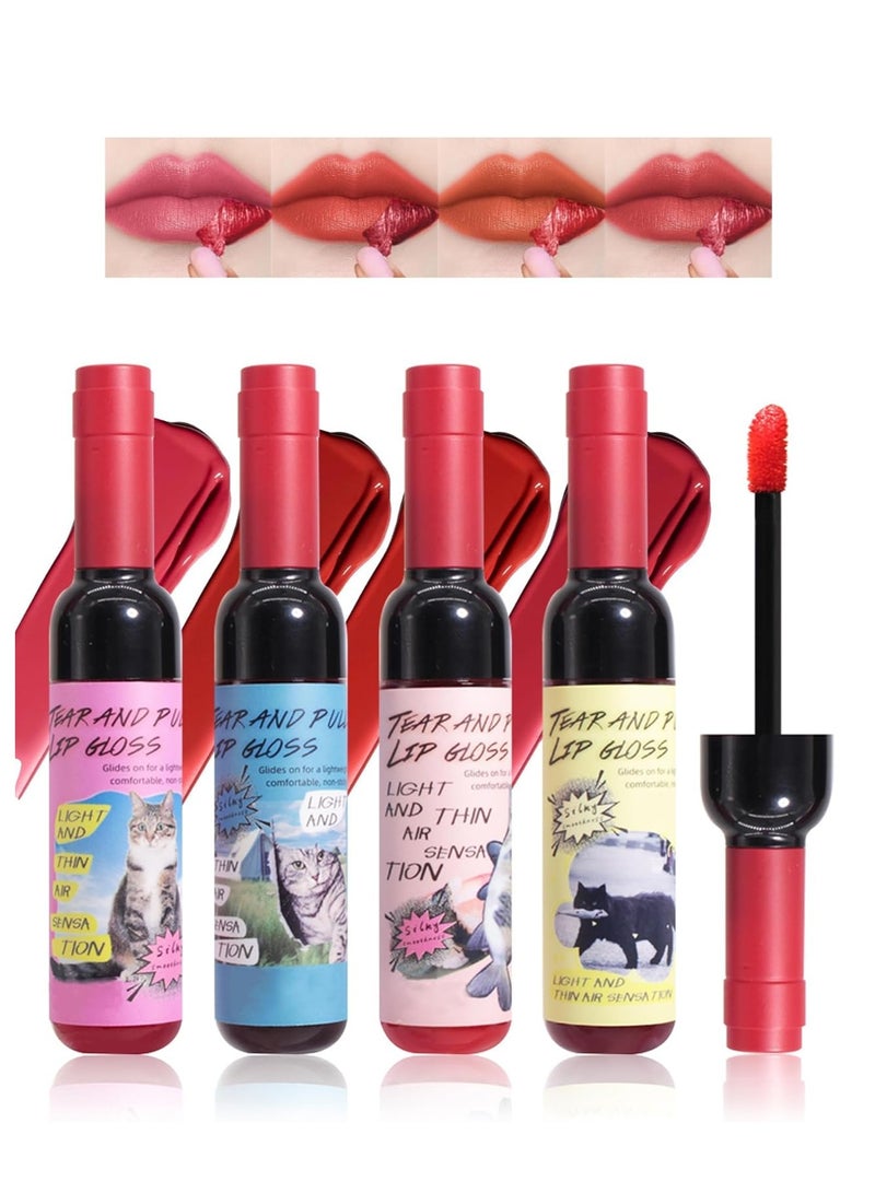 SYOSI 4Pcs Peel Off Lip Liner Stain Set Matte Tint Tattoo Long Lasting Peeling Lipstain Gloss,High Pigmented Lightweight Non-Stick Liquid Lipstick Makeup Gift Set - Image 1