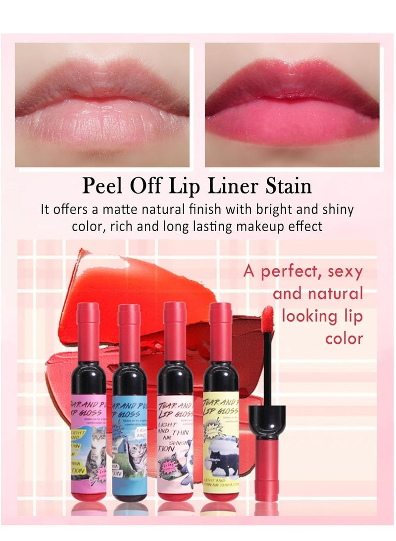 SYOSI 4Pcs Peel Off Lip Liner Stain Set Matte Tint Tattoo Long Lasting Peeling Lipstain Gloss,High Pigmented Lightweight Non-Stick Liquid Lipstick Makeup Gift Set - Image 4