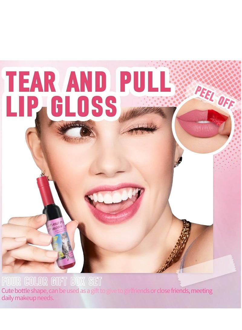 SYOSI 4Pcs Peel Off Lip Liner Stain Set Matte Tint Tattoo Long Lasting Peeling Lipstain Gloss,High Pigmented Lightweight Non-Stick Liquid Lipstick Makeup Gift Set - Image 3
