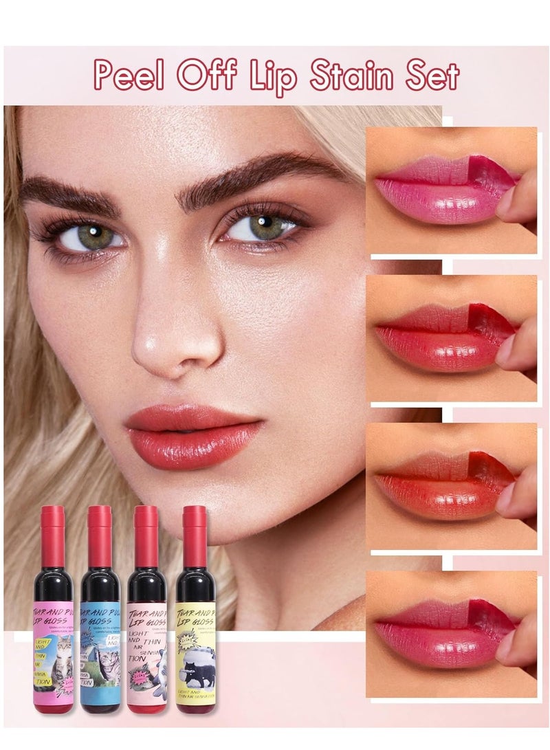 SYOSI 4Pcs Peel Off Lip Liner Stain Set Matte Tint Tattoo Long Lasting Peeling Lipstain Gloss,High Pigmented Lightweight Non-Stick Liquid Lipstick Makeup Gift Set - Image 2