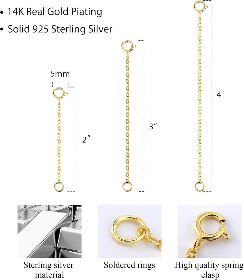 Lancharmed 3 Pcs 925 Sterling Silver Necklace Extenders for Women Durable Strong Removable Necklace Bracelet Anklet Extension Jewelry Making Chains - Image 3