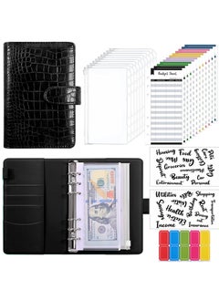 KASTWAVE Budget Binder with 8pcs Cash Envelopes for Budgeting, Crocodile Pattern A6 Binder with 2Pcs Label Stickers and 12Pcs Expense Trackers Money Organizer for Cash for Saving Binder(Black)  - Image 1