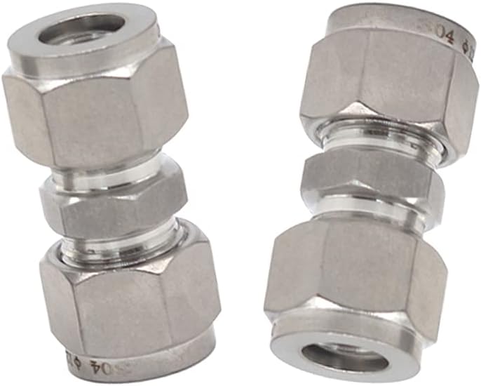 Yoebor Metalwork Metric 304 Stainless Steel Compression Union Tube Fitting, 3mm Tubing OD (2 Pcs) - Image 1