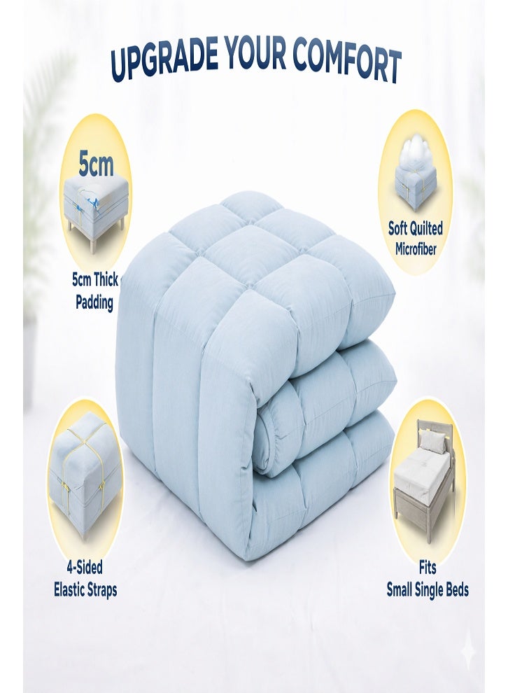 DORMICO Microfiber Mattress Topper 5cm Thick 90x190 cm Small Single Quilted Bed Topper with Elastic Straps Sky Blue - Image 3