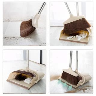 Mishrit Large Broom and Dustpan Set Broom and Dust Pan Set with Long Handle Heavy Duty Broom and Upright Standing Dustpan Combo for Indoor Outdoor Kitchen Schools Hotel Hospital - Image 4