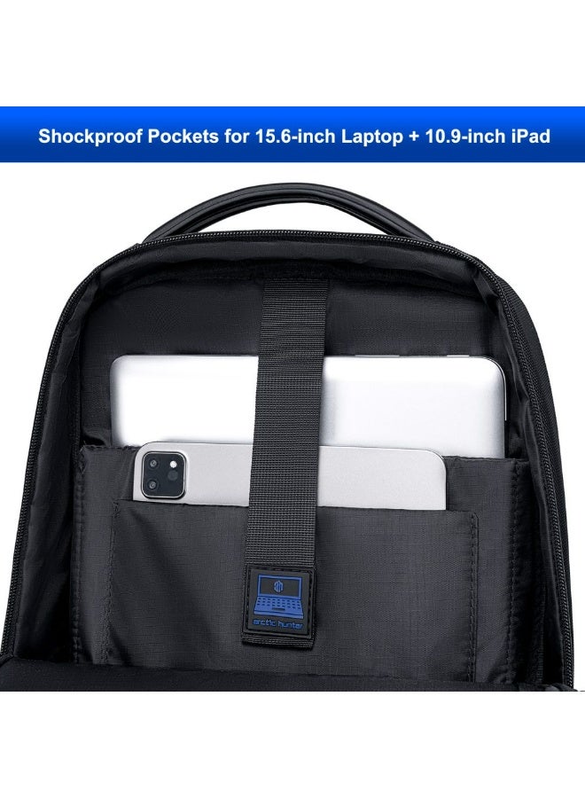 أركتيك هانتر حقيبة ظهر Arctic Hunter Slim للكمبيوتر المحمول 16 لترًا خفيفة الوزن وأنيقة مقاس 15.6 بوصة مقاومة للماء حقيبة ظهر عمل فاخرة للرجال والنساء للمكتب والتنقل اليومي والجامعة، لون أسود - Image 4