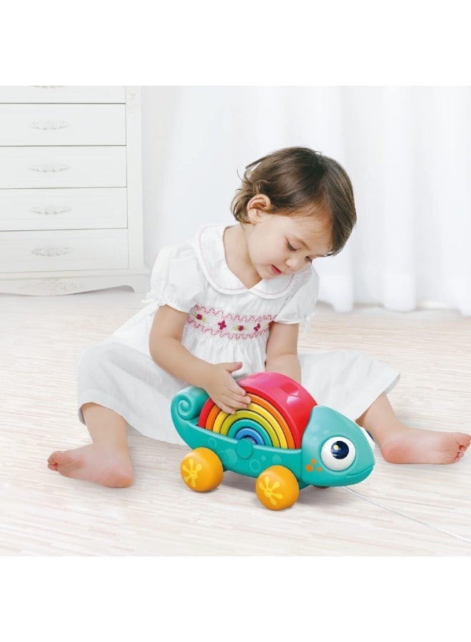 Hola Montessori Toy for Toddlers 1–3 Years, Rainbow Stacking & Sensory Pull Toy Set, Chameleon Push & Pull Car, Preschool Educational Learning Toy - Image 4