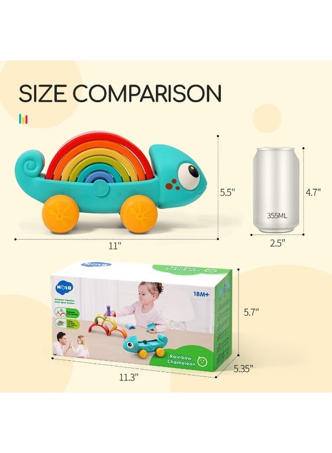 Hola Montessori Toy for Toddlers 1–3 Years, Rainbow Stacking & Sensory Pull Toy Set, Chameleon Push & Pull Car, Preschool Educational Learning Toy - Image 3