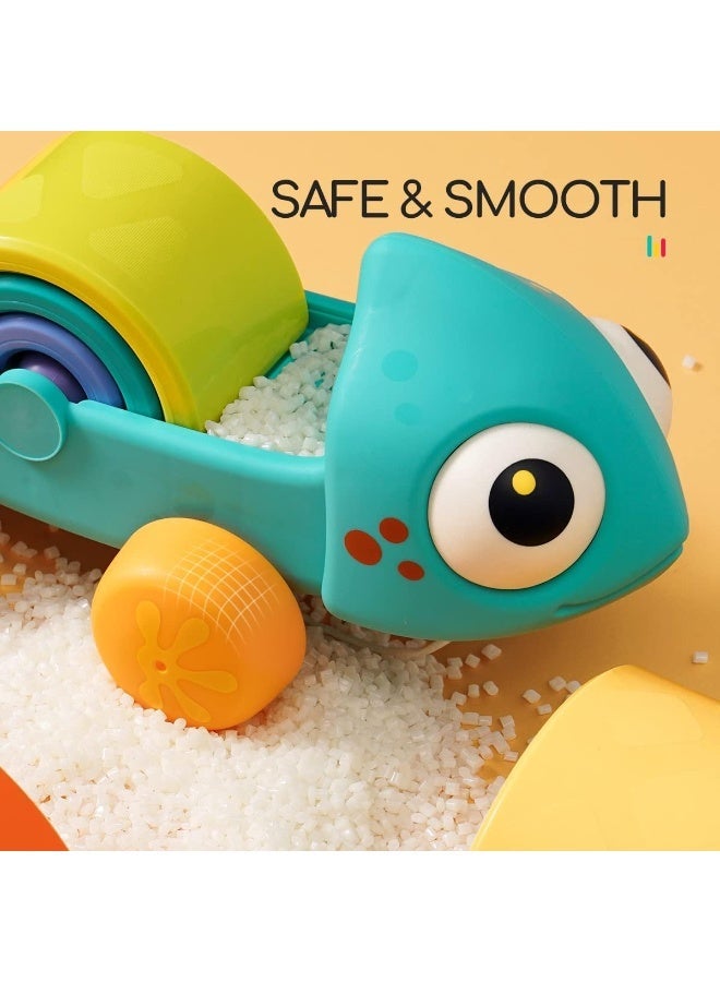 Hola Montessori Toy for Toddlers 1–3 Years, Rainbow Stacking & Sensory Pull Toy Set, Chameleon Push & Pull Car, Preschool Educational Learning Toy - Image 5
