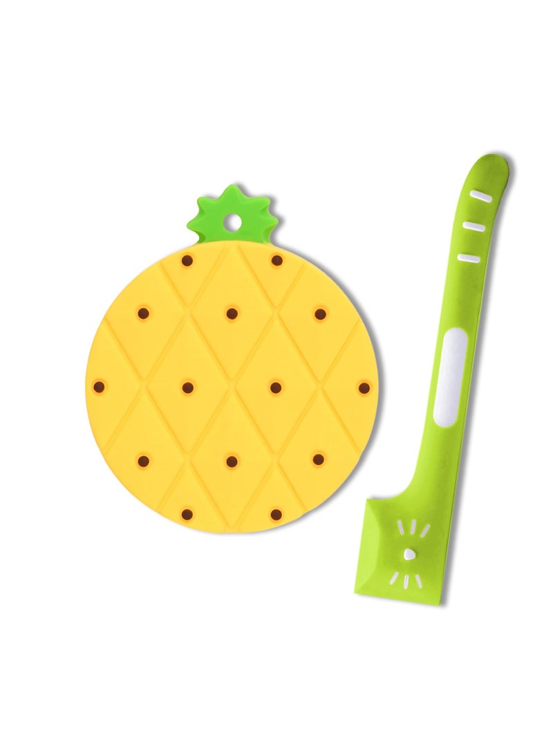 Generic Dog and Cat Food Can Lids And Spoon, Pet Can Cover and Spoon Set for Pet Food Cans, Food Safe, BPA Free & Dishwasher Safe, Universal Size Can Caps Lids, Pineapple - Image 1
