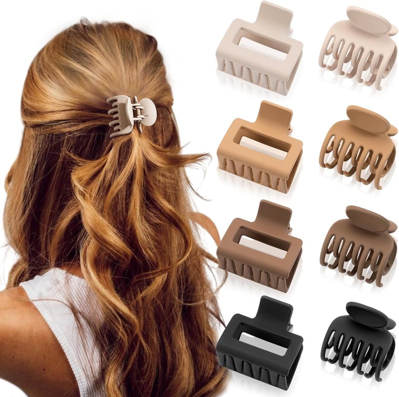 DEPOKA Medium Claw Hair Clips for Women Girls, Matte 2" Rectangle & 1.6" Double Row Teeth Small Hair Claw Clips for Thin/Medium Fine Hair, Jaw Clips Nonslip Clips (Beige, Khaki, Brown, Black) - Image 1