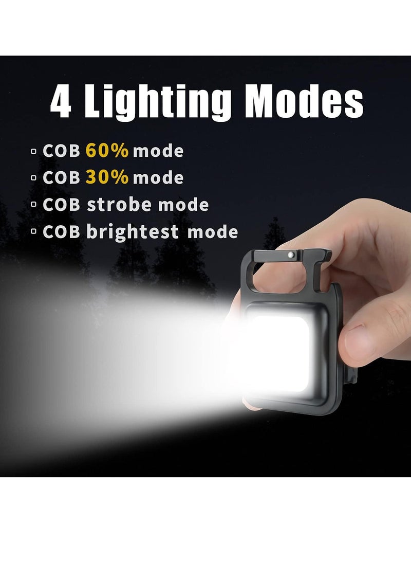 Emergency Light Tiokkss COB Small Flashlights Rechargeable 1000 Lumens Keychain Mini Flashlight 4 Light Modes Portable Pocket Light with Folding Bracket Bottle Opener and Magnet Base for Camping Fishi - Image 3