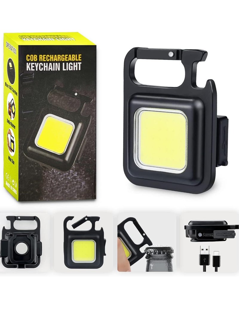 Emergency Light Tiokkss COB Small Flashlights Rechargeable 1000 Lumens Keychain Mini Flashlight 4 Light Modes Portable Pocket Light with Folding Bracket Bottle Opener and Magnet Base for Camping Fishi - Image 1