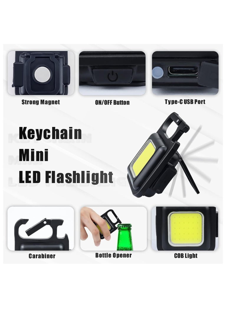 Emergency Light Tiokkss COB Small Flashlights Rechargeable 1000 Lumens Keychain Mini Flashlight 4 Light Modes Portable Pocket Light with Folding Bracket Bottle Opener and Magnet Base for Camping Fishi - Image 5