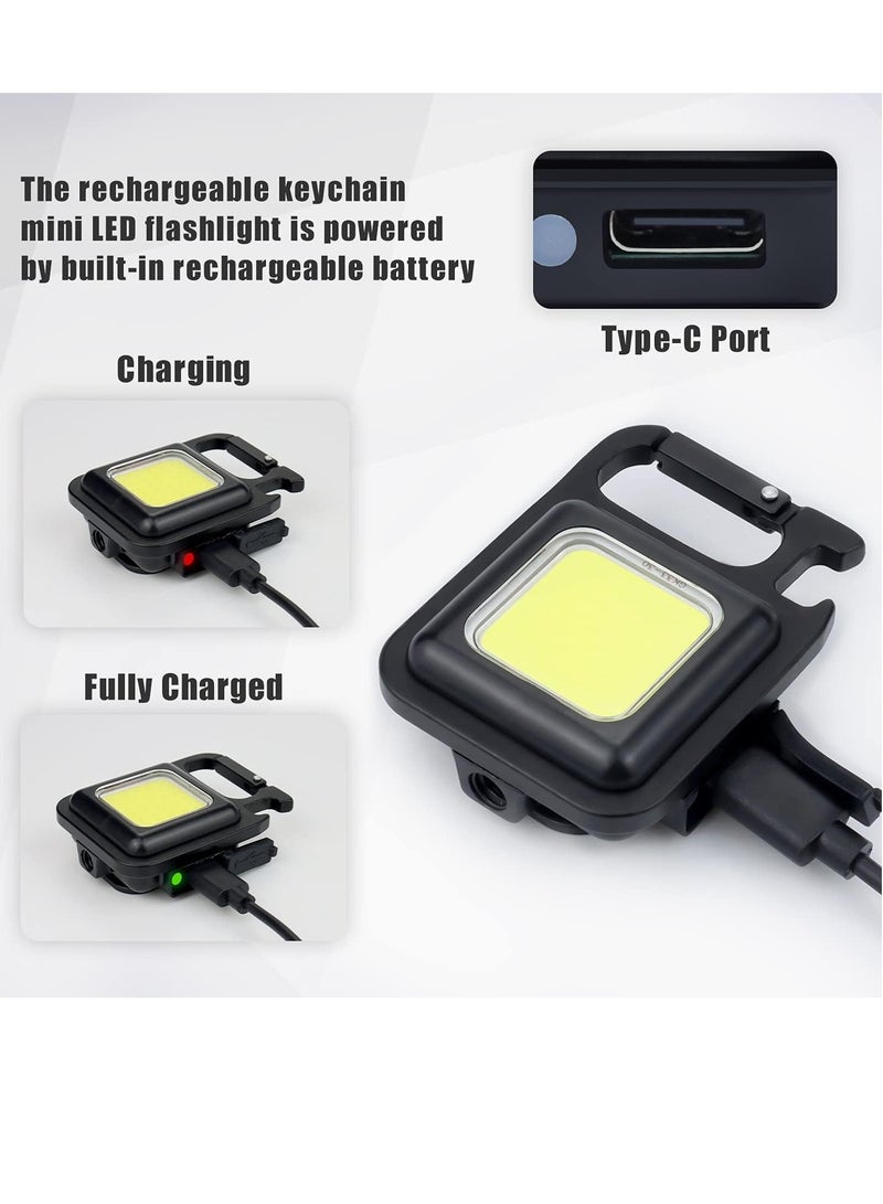 Emergency Light Tiokkss COB Small Flashlights Rechargeable 1000 Lumens Keychain Mini Flashlight 4 Light Modes Portable Pocket Light with Folding Bracket Bottle Opener and Magnet Base for Camping Fishi - Image 2