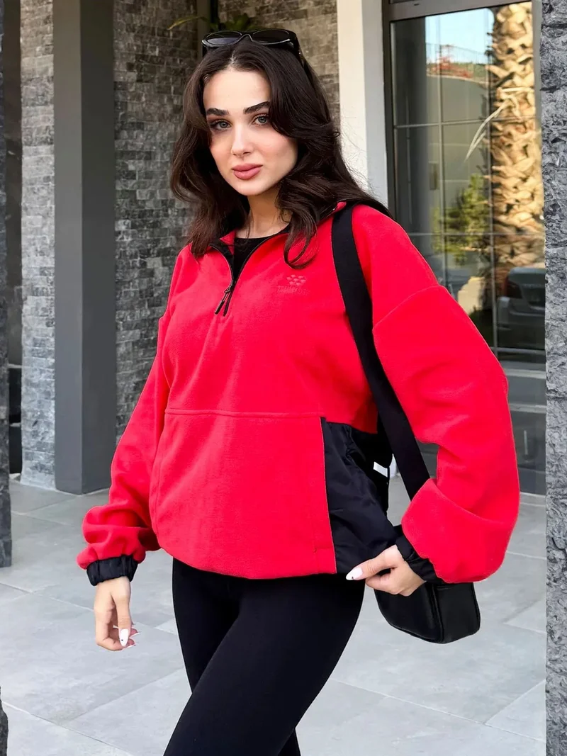 تومي لايف TOMMY Oversized Half-zip Plush Sweatshirt