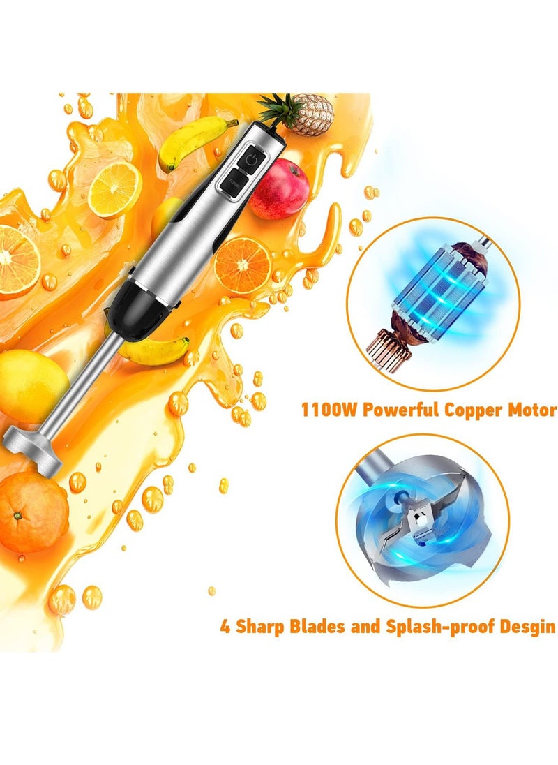 ET-LIFE - 1100W 5-in-1 Hand Blender Chopper Whisker Mixer with 12 Speed | Durable Stainless Steel Blade & Removable Stick | Comes with 600ml beaker, 500ml Chopper HB-2080 - Image 1
